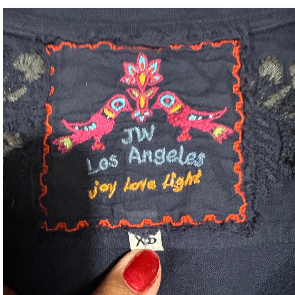 Johnny Was‎ Los Angeles Embroidered Floral Tunic Top Bohemian Chic Navy - Picture 6 of 6